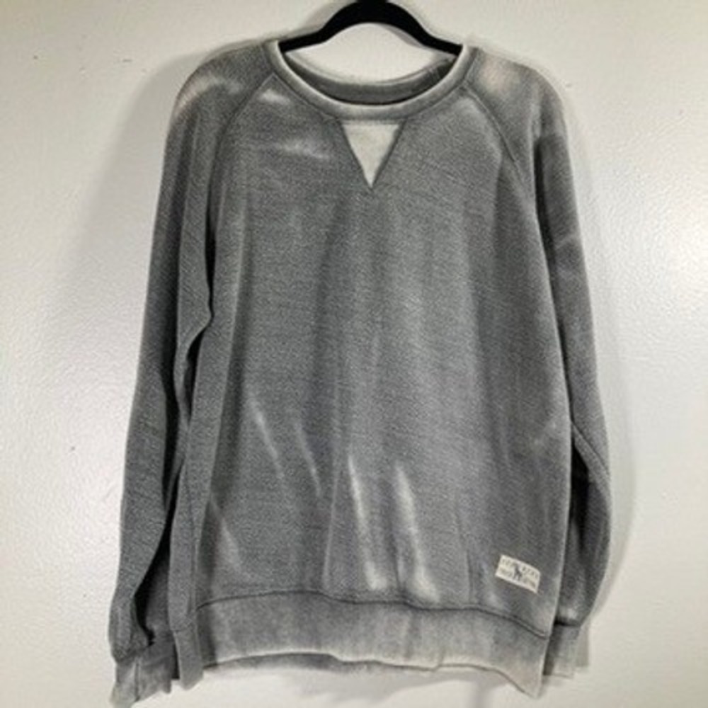 Southern Fried Cotton Mens M Grey Acid Wash Elbow Patch Reverse Crew Sweatshirt